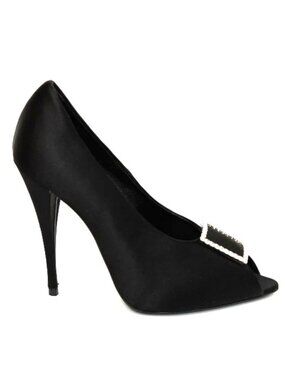 New! Saint Laurent 115mm Crystal-Embellished Satin Pumps Sz 38.5 8.5 US DD434A